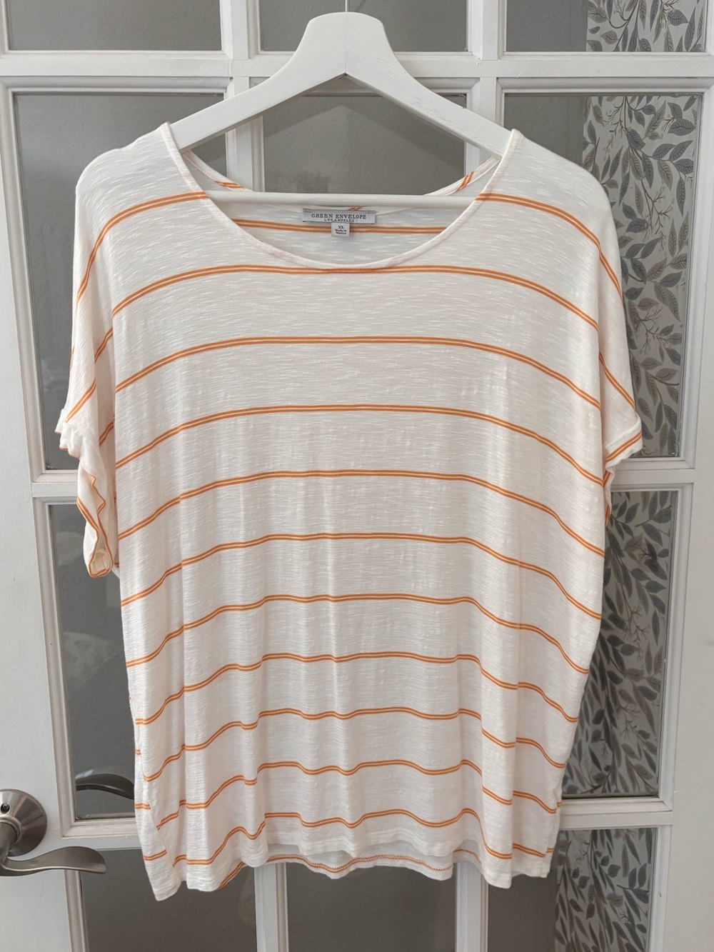 GREEN ENVELOPE Mustard Striped Dolman T-Shirt Sz XL